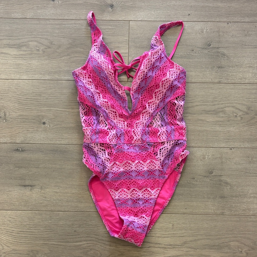Becca pink crochet one piece swimsuit - Picture 2 of 9